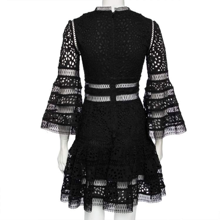 Pre Owned Zimmermann Black Eyelet Lace Laelia Diamond Mini Dress XS