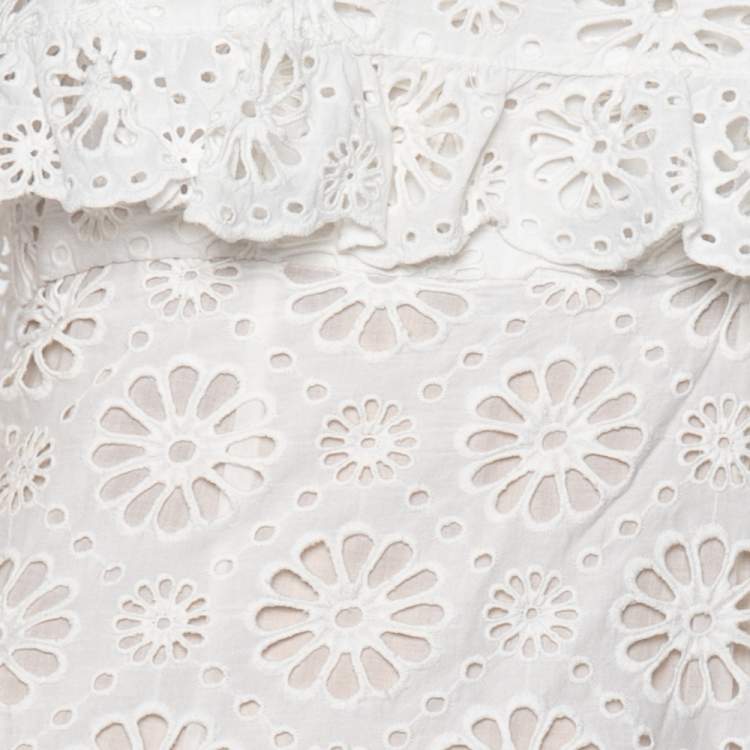 Pre Owned Zimmermann White Eyelet Cotton Scalloped Trim Tiered Primrose Midi Dress XS
