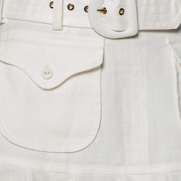 Pre Owned Zimmermann White Linen Ruffled Hem Detail Super Eight Mini Skirt S