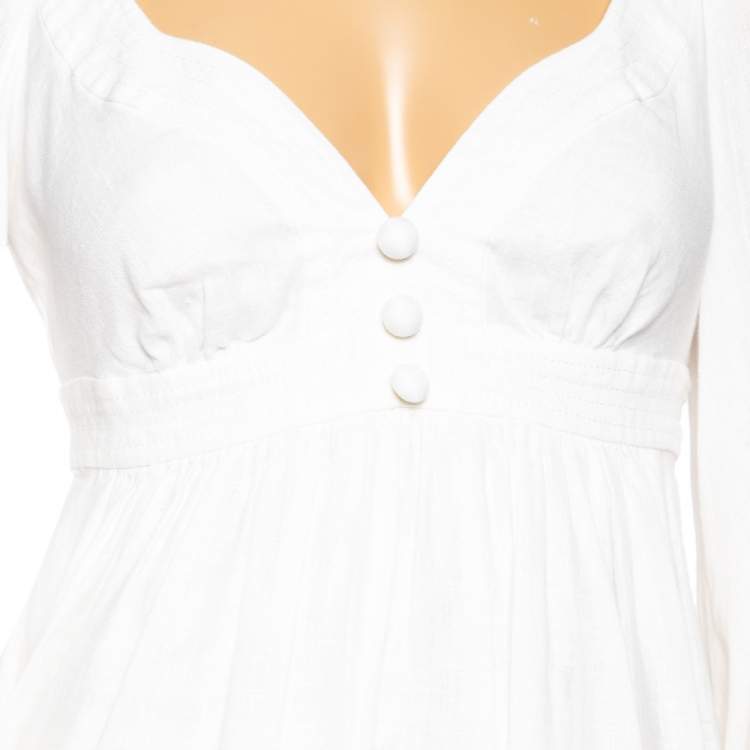 مملوكة مسبقًا Zimmermann White Linen Floral Embroidered Scallop Hem Midi Dress S