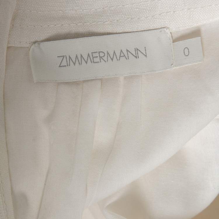 مملوكة مسبقًا Zimmermann White Linen Floral Embroidered Scallop Hem Midi Dress S