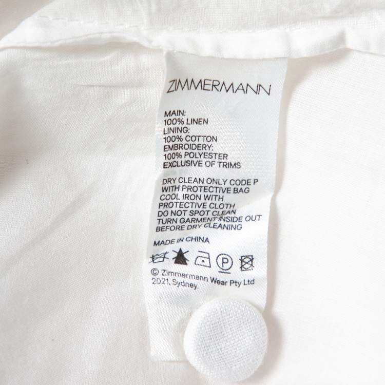 مملوكة مسبقًا Zimmermann White Linen Floral Embroidered Scallop Hem Midi Dress S