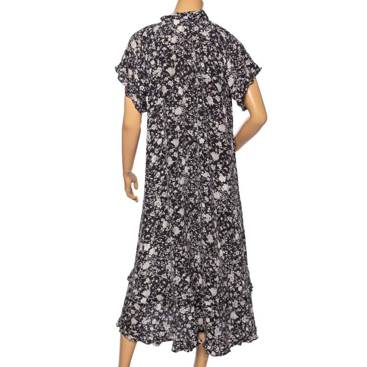 Pre Owned Zimmermann Floral Printed Silk Ruffled Detailed Midi Dress S