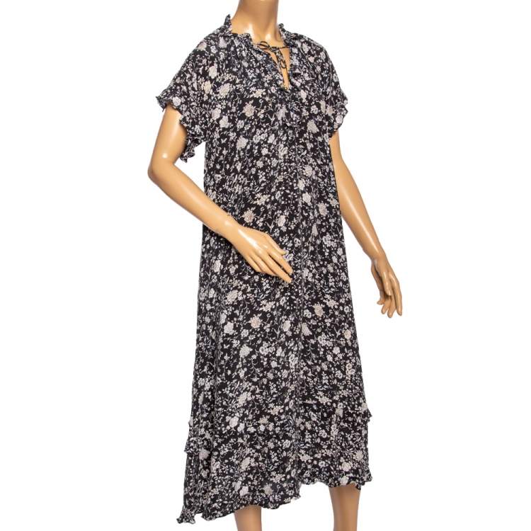 Pre Owned Zimmermann Floral Printed Silk Ruffled Detailed Midi Dress S