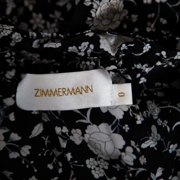 Pre Owned Zimmermann Floral Printed Silk Ruffled Detailed Midi Dress S