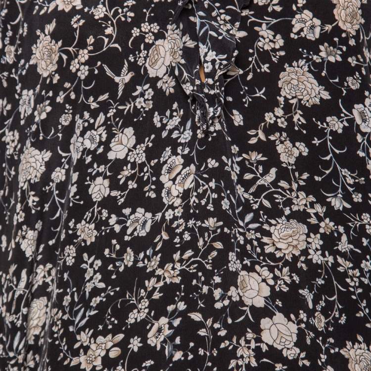 Pre Owned Zimmermann Floral Printed Silk Ruffled Detailed Midi Dress S