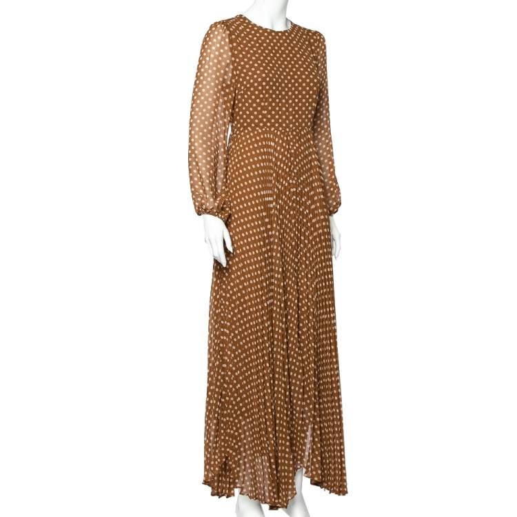 Pre Owned Zimmermann Brown Polka Dot Chiffon Pleated Sunray Dress M