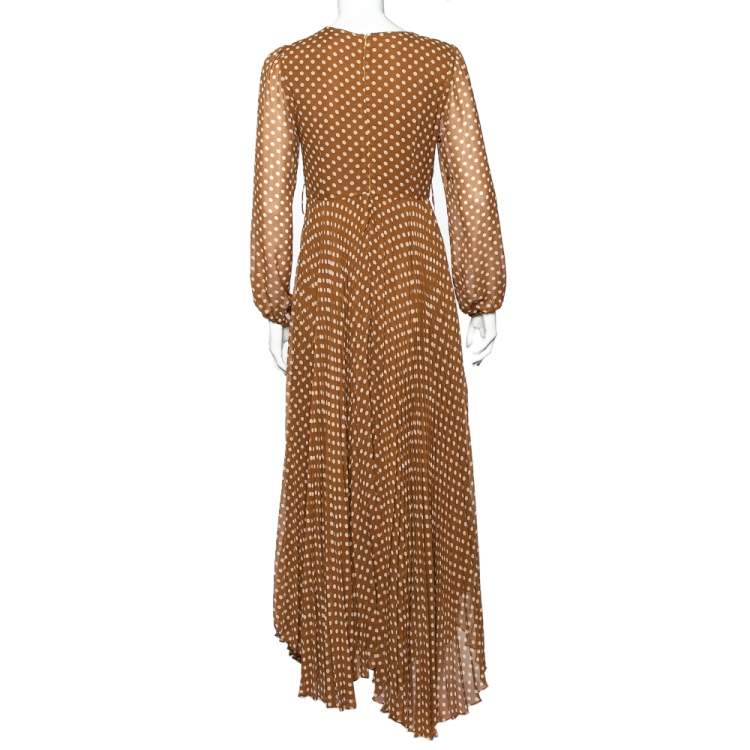 Pre Owned Zimmermann Brown Polka Dot Chiffon Pleated Sunray Dress M