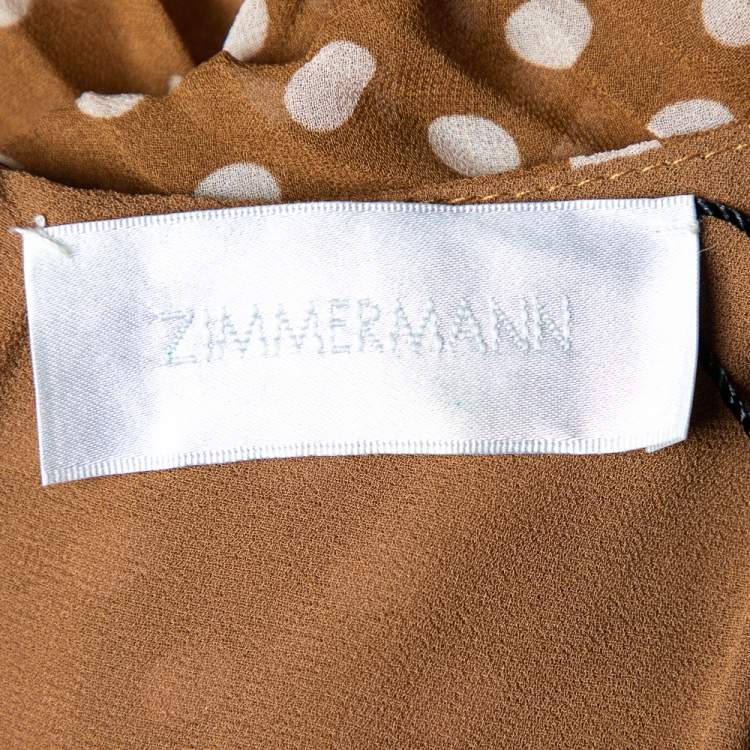 Pre Owned Zimmermann Brown Polka Dot Chiffon Pleated Sunray Dress M