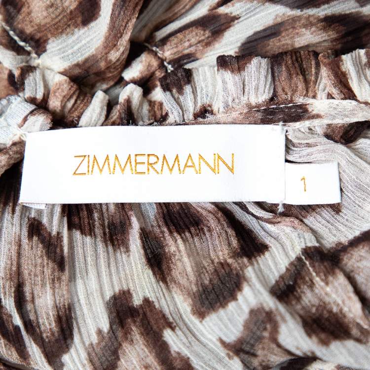 Pre Owned Zimmermann Brown Animal Printed Silk Chiffon Tiered Midi Dress M