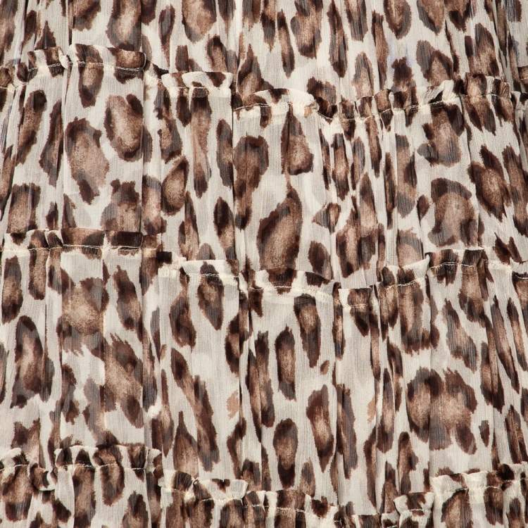 Pre Owned Zimmermann Brown Animal Printed Silk Chiffon Tiered Midi Dress M
