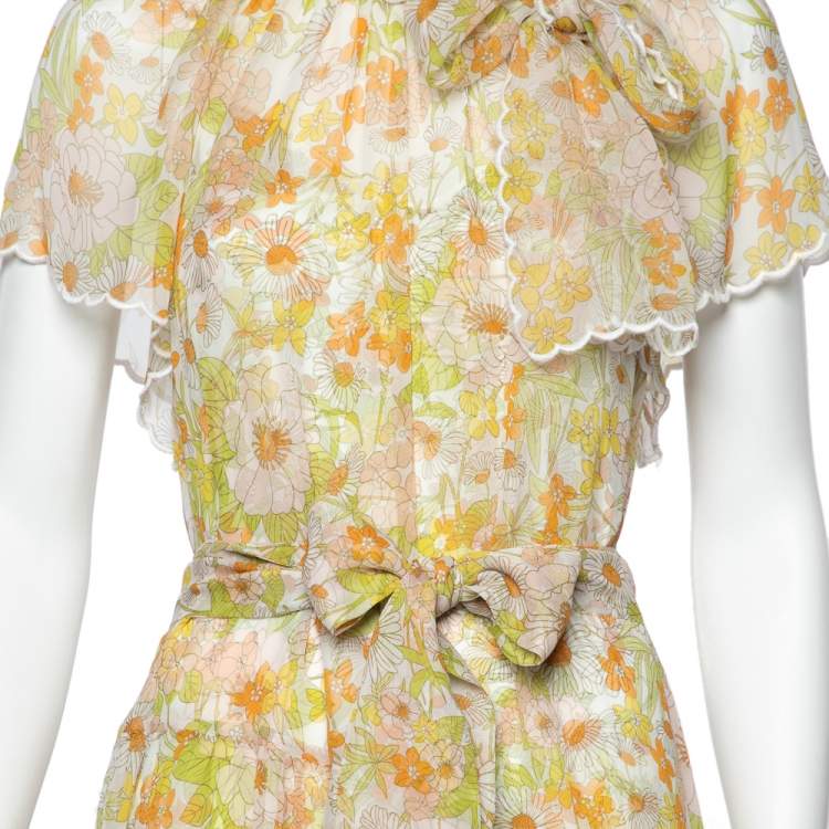 Pre Owned Zimmermann Multicolor Super Eight Floral Printed Neck Tie Detail Belted Midi Dress M