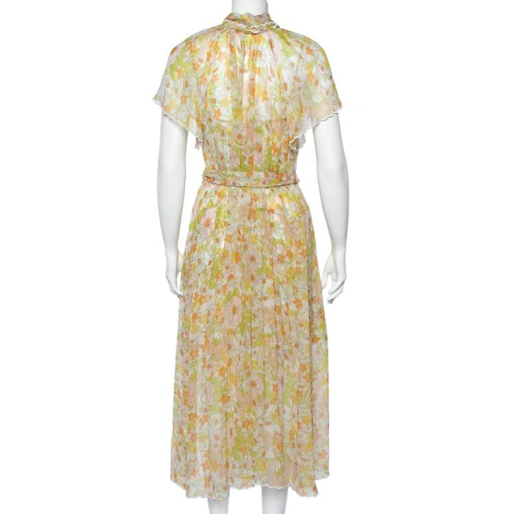 Pre Owned Zimmermann Multicolor Super Eight Floral Printed Neck Tie Detail Belted Midi Dress M