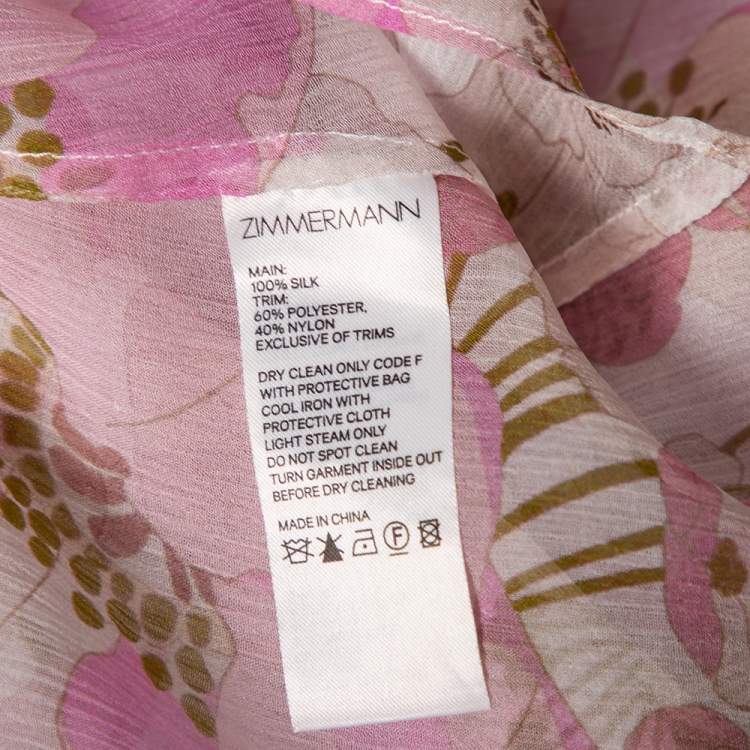 مملوكة مسبقًا Zimmermann Pink Floral Printed Silk Ruffled Blouse S