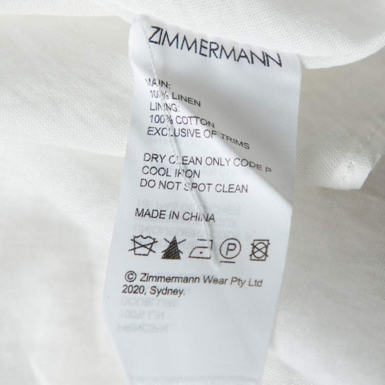 Pre Owned Zimmermann Off-White & Green Bird Print Linen Puffed Sleeve Dress XS