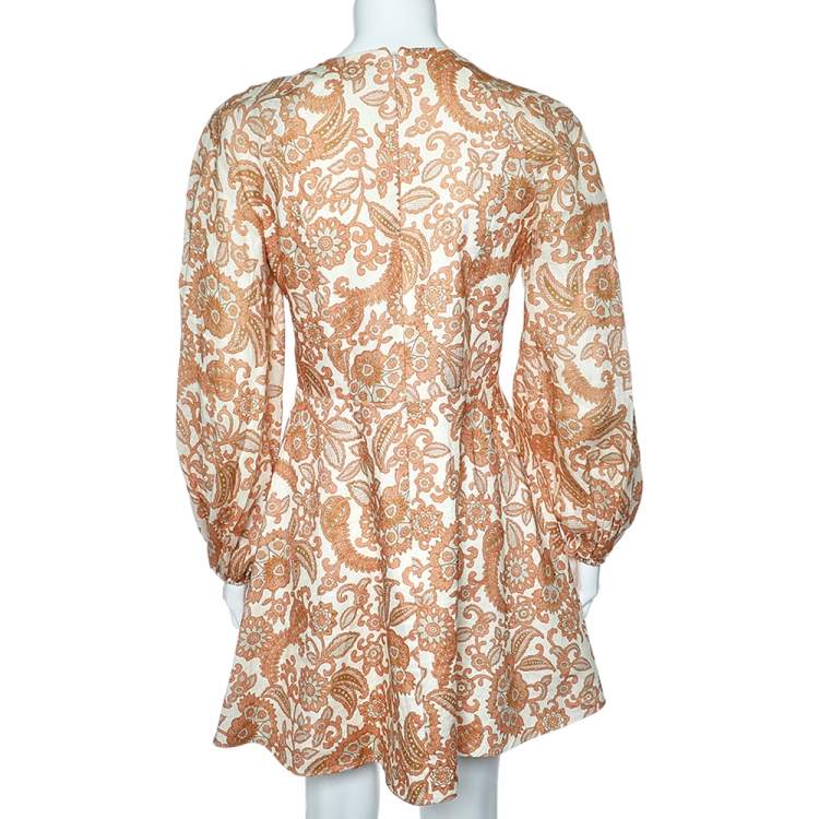 Pre Owned Zimmermann Multicolor Floral Printed Linen Peggy Knotted Mini Dress M