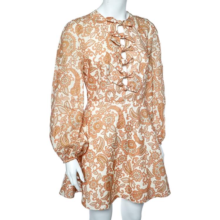 Pre Owned Zimmermann Multicolor Floral Printed Linen Peggy Knotted Mini Dress M