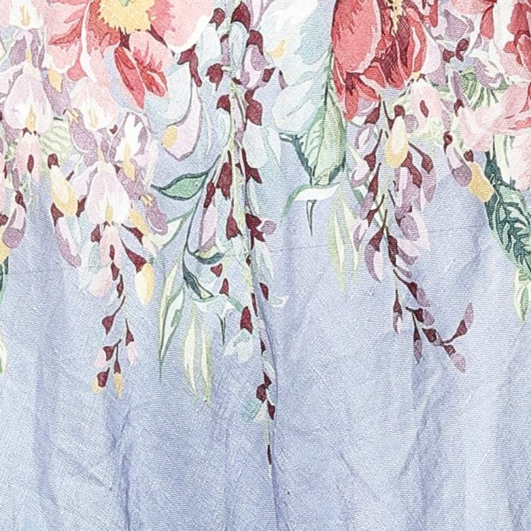 Pre Owned Zimmermann Blue Floral Printed Linen Bellitude Maxi Dress M