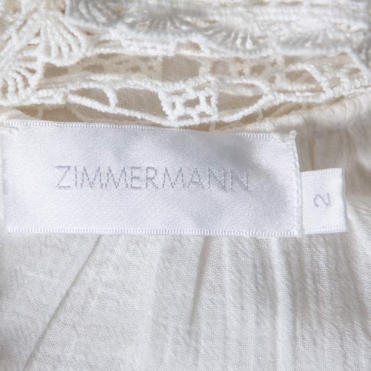Pre Owned Zimmermann White Cotton & Lace Detailed Ruffled Trimmed Midi Dress M
