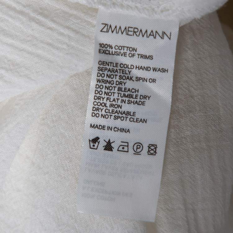 Pre Owned Zimmermann White Cotton & Lace Detailed Ruffled Trimmed Midi Dress M