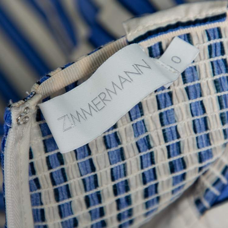 Pre Owned Zimmermann Blue Verity Striped Cotton Tiered Dress S