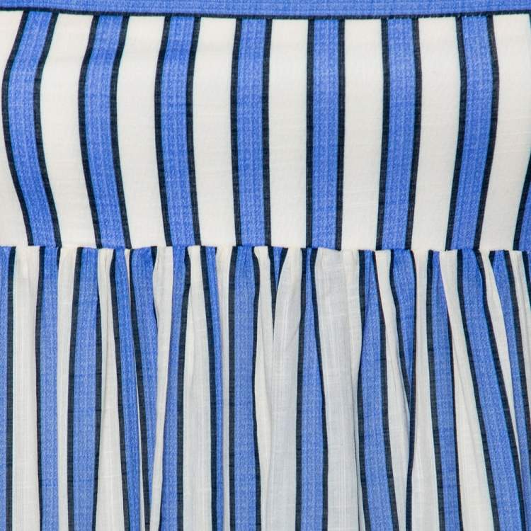 Pre Owned Zimmermann Blue Verity Striped Cotton Tiered Dress S