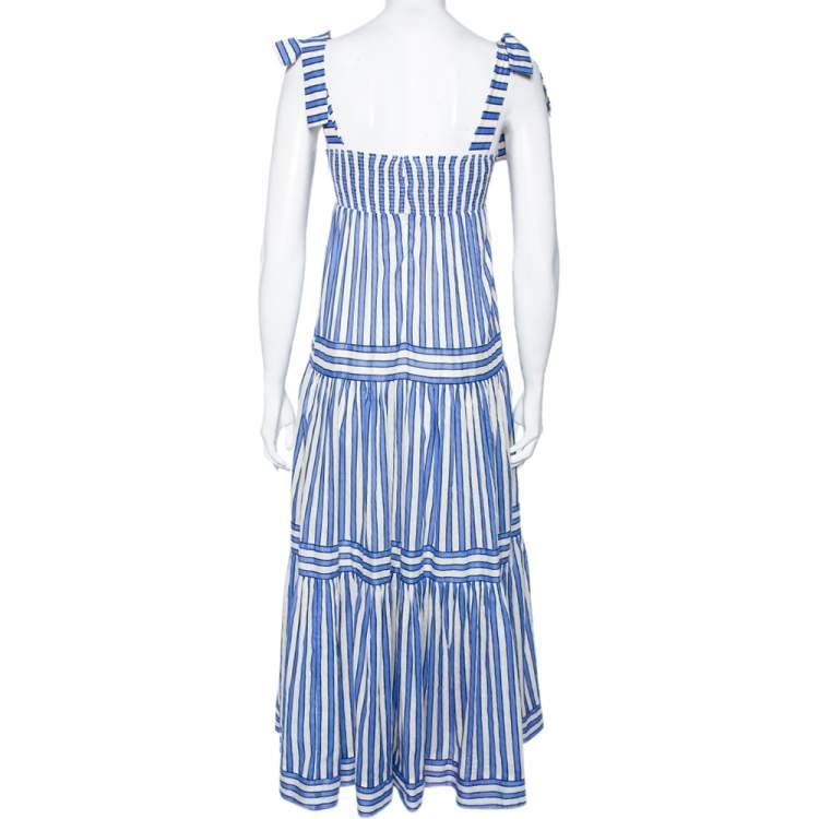 Pre Owned Zimmermann Blue Verity Striped Cotton Tiered Dress S