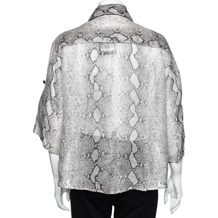 Pre Owned Zimmermann Beige Snake Printed Linen & Silk Corsage Safari Shirt S