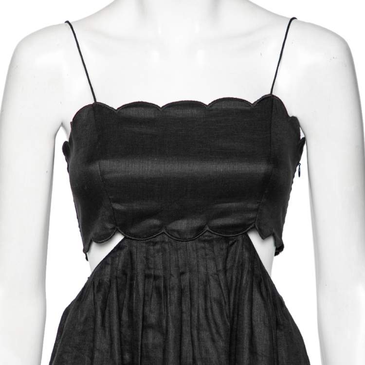 Pre Owned Zimmermann Black Linen Lace-Up Detail Aliane Midi Dress S 