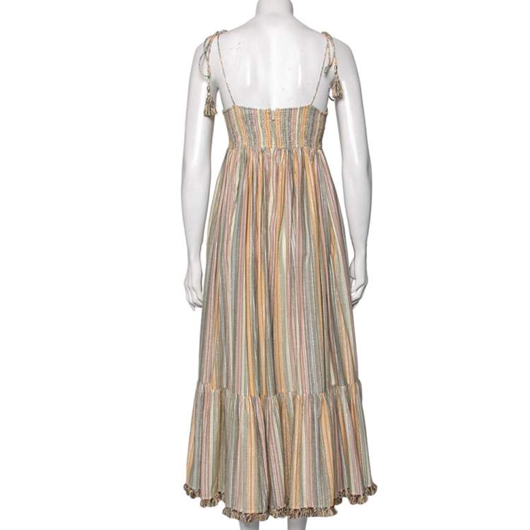 Pre Owned Zimmermann Multicolored Lurex Rainbow Striped Cotton Juniper Dress M