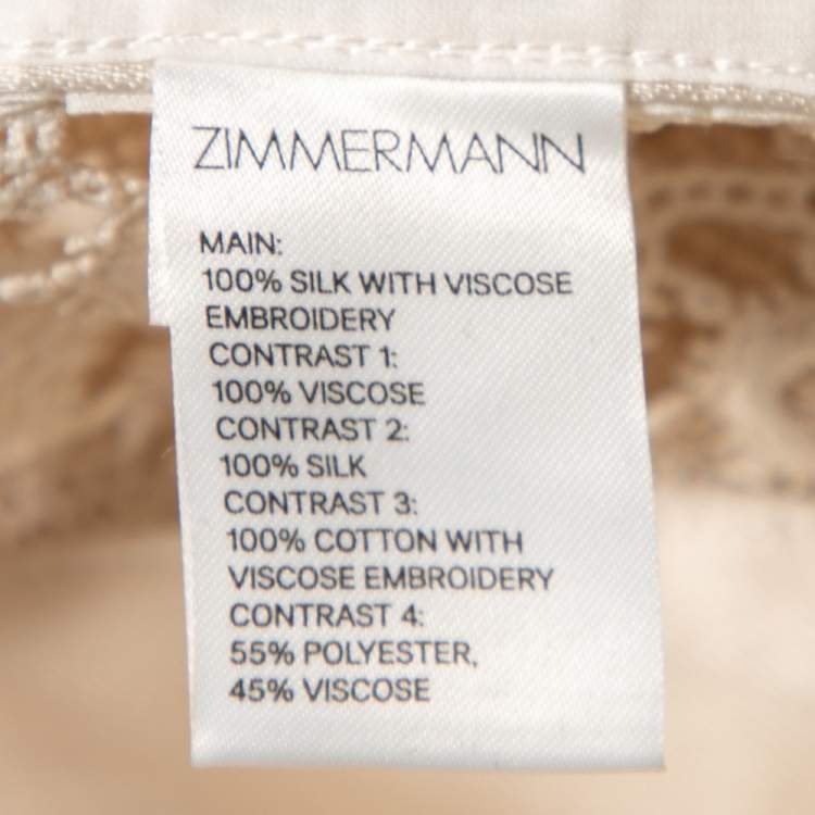 Pre Owned Zimmermann Cream Silk Organza & Crochet Trimmed Belted Kaftan Dress M
