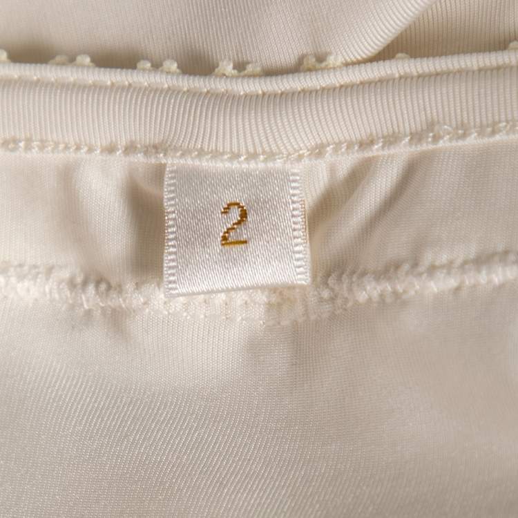 Pre Owned Zimmermann Cream Silk Organza & Crochet Trimmed Belted Kaftan Dress M