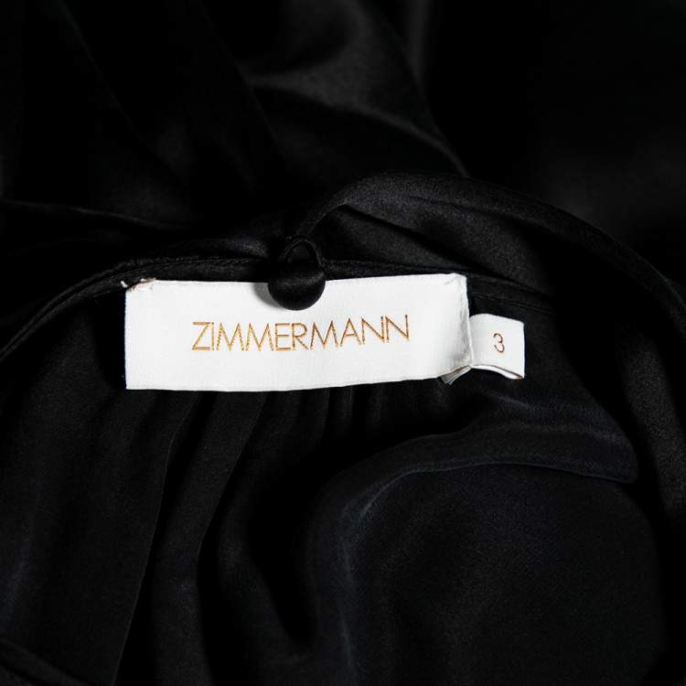 Pre Owned Zimmermann Black Silk Stain Ruffle Tiered Belted Dress L
