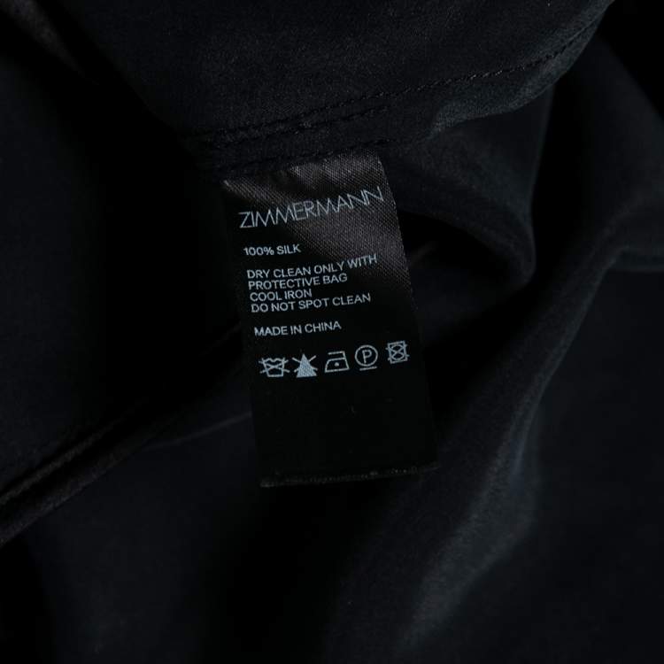 Pre Owned Zimmermann Black Silk Stain Ruffle Tiered Belted Dress L