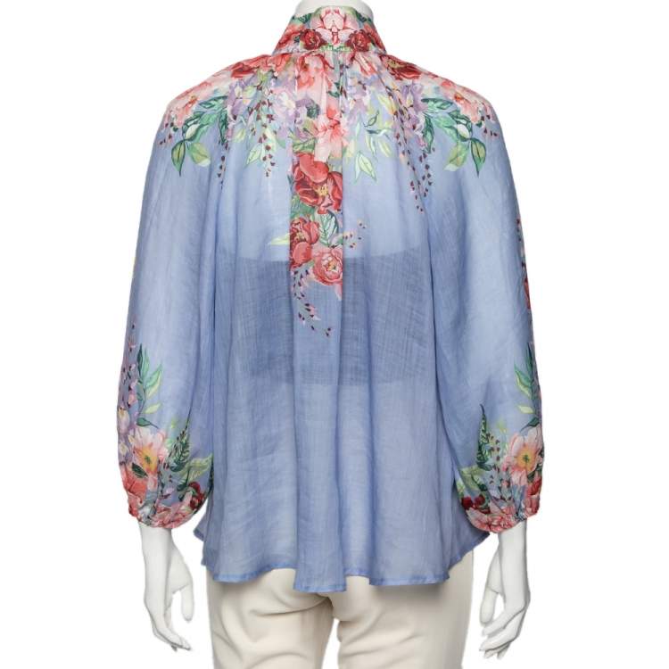 Pre Owned Zimmermann Blue Floral Printed Button Front Blouse M