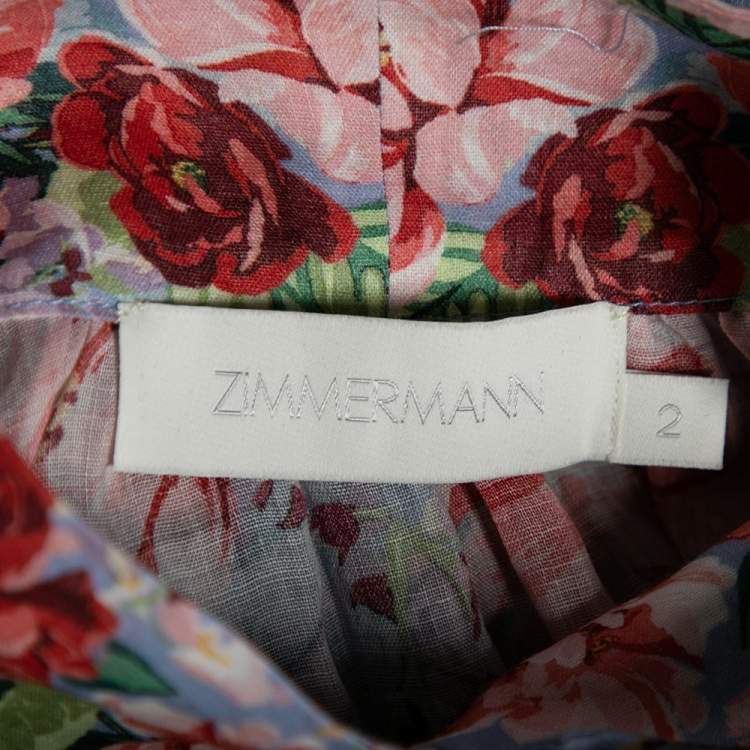 Pre Owned Zimmermann Blue Floral Printed Button Front Blouse M