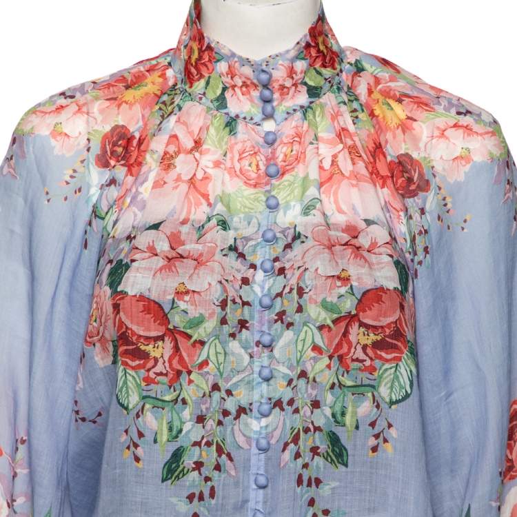 Pre Owned Zimmermann Blue Floral Printed Button Front Blouse M