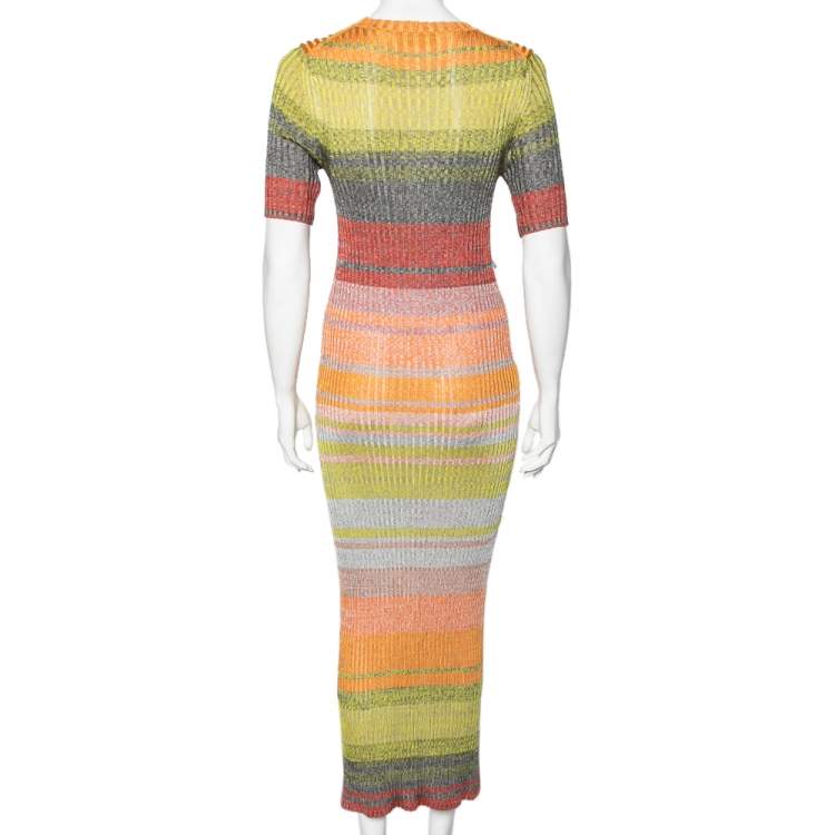 Pre Owned Zimmermann Multicolored Brightside Striped Rib Knit Midi Dress M