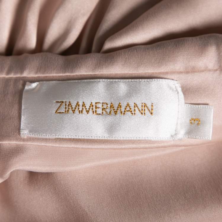Pre Owned Zimmermann Pink Silk Ruffled Asymmetrical Wrap Dress L