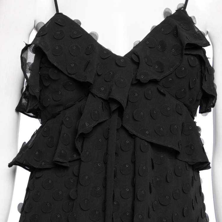 Pre Owned Zimmermann Black Polka Dot Appliqued Chiffon Sleeveless Dress S