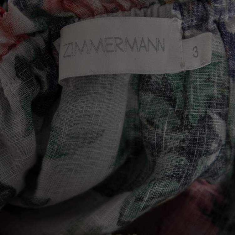 Pre Owned Zimmermann White Floral Print  Allia Tie Strap Linen Dress XL