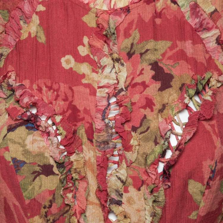 Pre Owned Zimmermann Multicolor Floral Printed Silk Ruffle Detail Backless Dress S