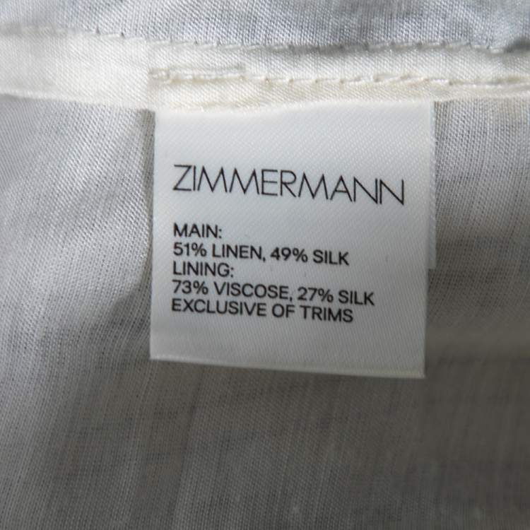 مملوكة مسبقًا Zimmermann White Striped Linen & Silk Tiered Midi Skirt M