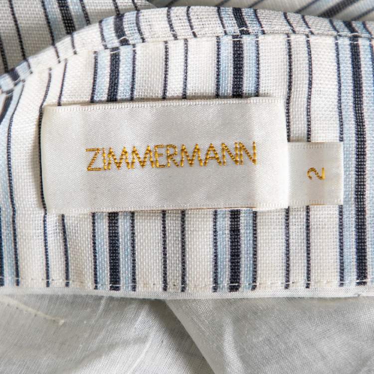 مملوكة مسبقًا Zimmermann White Striped Linen & Silk Tiered Midi Skirt M