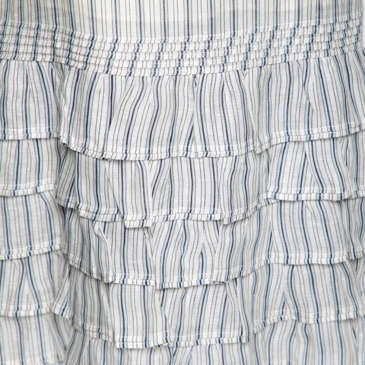مملوكة مسبقًا Zimmermann White Striped Linen & Silk Tiered Midi Skirt M