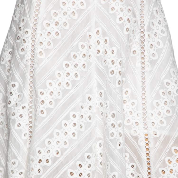 Pre Owned Zimmermann White Embroidered Eyelet Cotton Asymmetrical Gemma Skirt M 