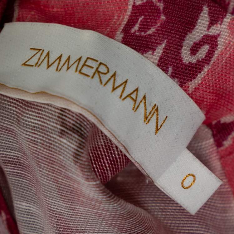 Pre Owned Zimmermann Pink Printed Linen Wavelength Paneled Maxi Dress XS