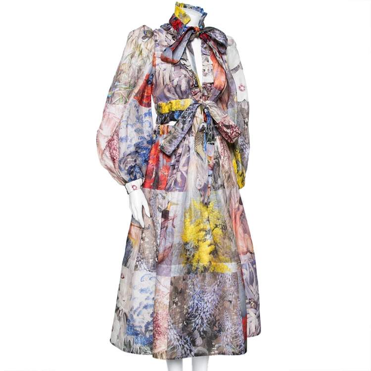 Pre Owned Zimmermann Multicolor Botanica Floral Print Linen Top and Skirt Suit XS