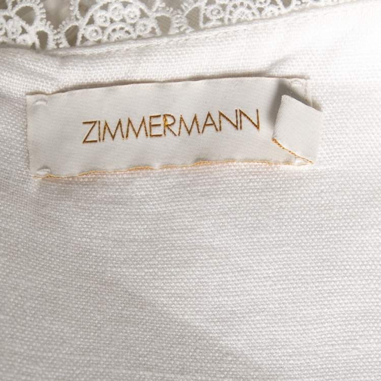 Pre Owned Zimmermann White Linen Lace Trimmed Balloon Sleeve Crop Top L
