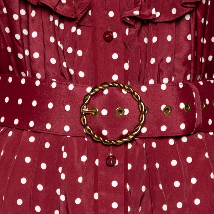 Pre Owned Zimmermann Red Polka Dotted Crepe De Chine Belted Dress M